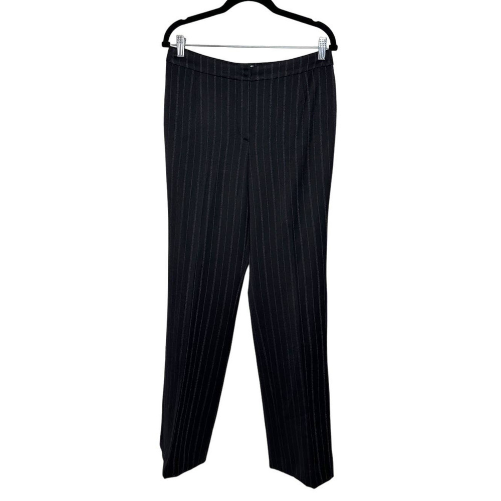 Armani Collezioni Pinstripe Pants Straight High Rise Flat Front Black Size 10